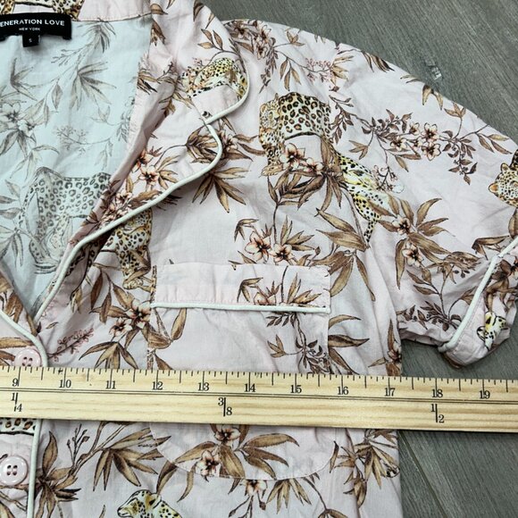 Generation Love Pink Leopard Botanical Print Pajama Short Set Size Small - Picture 8 of 9